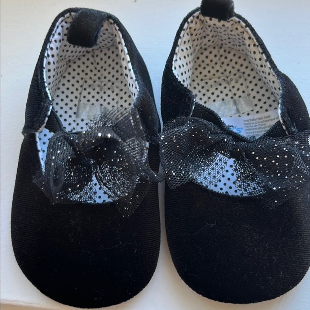 Carter's Black and White Baby Walker Shoes with Bow